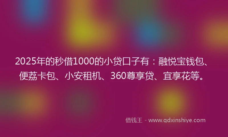 2025年的秒借1000的小贷口子有：融悦宝钱包、便荔卡包、小安租机、360尊享贷、宜享花等。