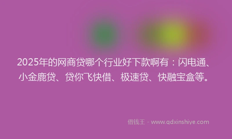 2025年的网商贷哪个行业好下款啊有：闪电通、小金鹿贷、贷你飞快借、极速贷、快融宝盒等。