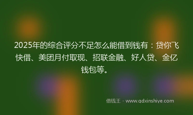 2025年的综合评分不足怎么能借到钱有：贷你飞快借、美团月付取现、招联金融、好人贷、金亿钱包等。