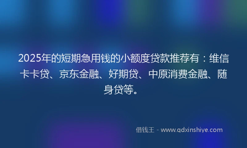 2025年的短期急用钱的小额度贷款推荐有：维信卡卡贷、京东金融、好期贷、中原消费金融、随身贷等。
