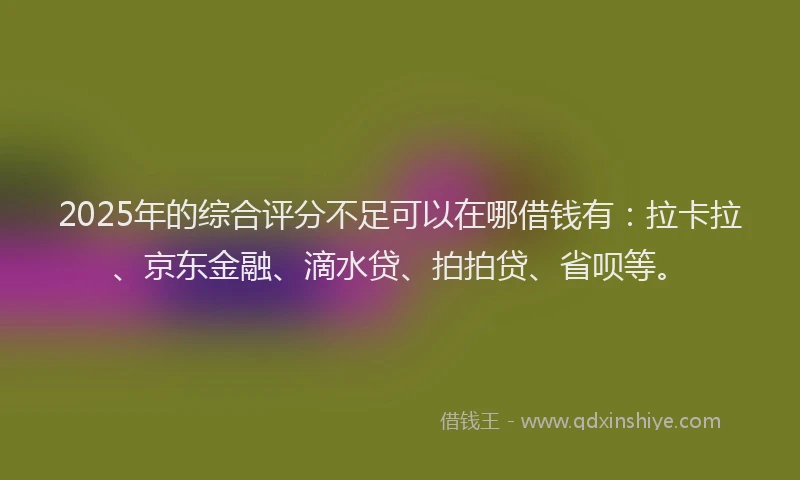 2025年的综合评分不足可以在哪借钱有：拉卡拉、京东金融、滴水贷、拍拍贷、省呗等。