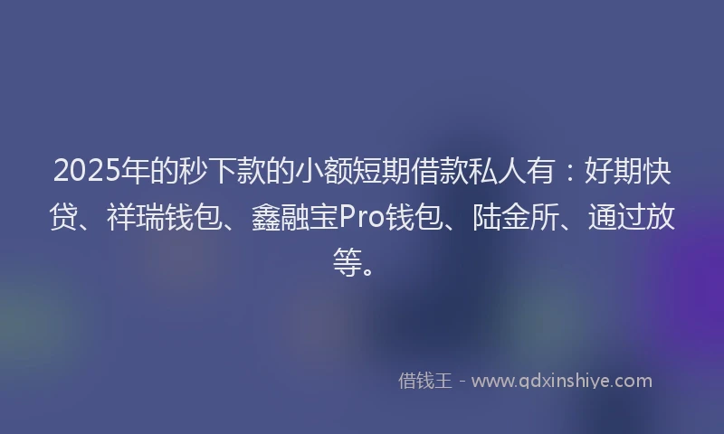 2025年的秒下款的小额短期借款私人有：好期快贷、祥瑞钱包、鑫融宝Pro钱包、陆金所、通过放等。