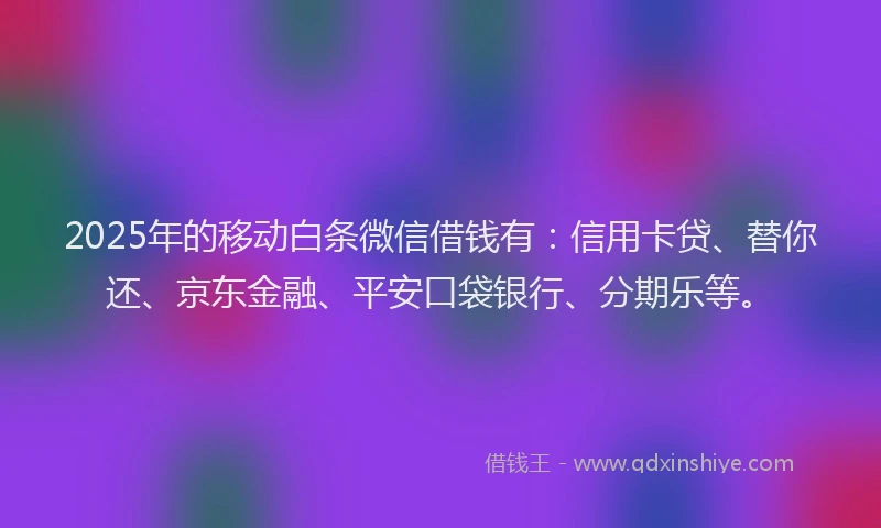 2025年的移动白条微信借钱有：信用卡贷、替你还、京东金融、平安口袋银行、分期乐等。