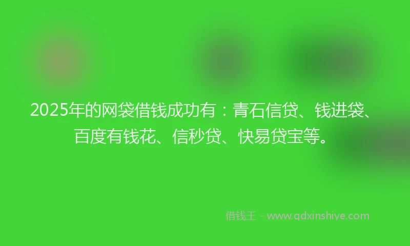 2025年的网袋借钱成功有：青石信贷、钱进袋、百度有钱花、信秒贷、快易贷宝等。