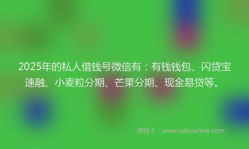 2025年的私人借钱号微信有：有钱钱包、闪贷宝速融、小麦粒分期、芒果分期、现金易贷等。