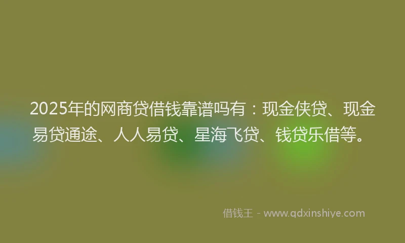 2025年的网商贷借钱靠谱吗有：现金侠贷、现金易贷通途、人人易贷、星海飞贷、钱贷乐借等。