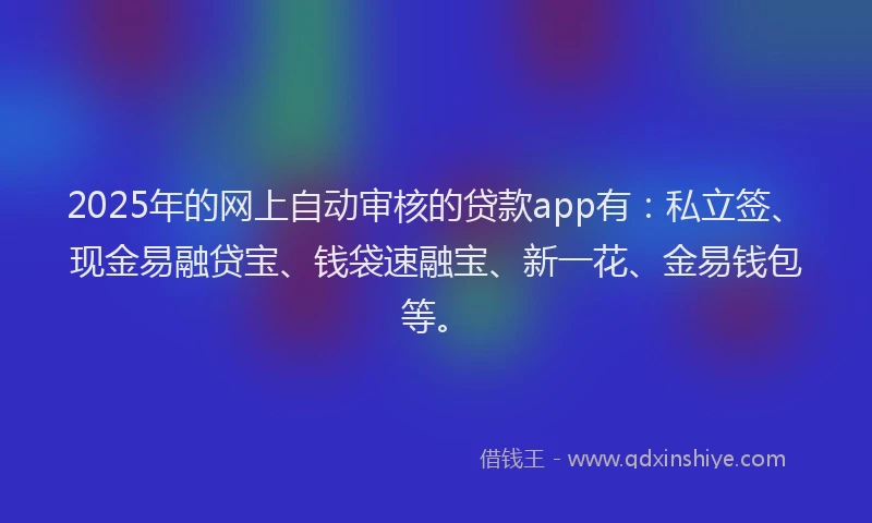 2025年的网上自动审核的贷款app有：私立签、现金易融贷宝、钱袋速融宝、新一花、金易钱包等。