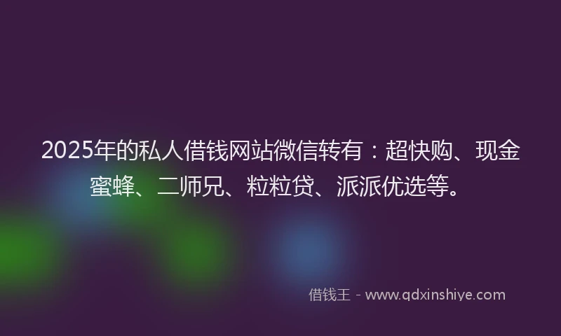 2025年的私人借钱网站微信转有：超快购、现金蜜蜂、二师兄、粒粒贷、派派优选等。