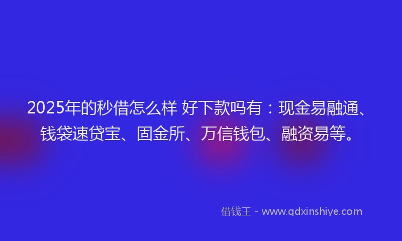 2025年的秒借怎么样 好下款吗有：现金易融通、钱袋速贷宝、固金所、万信钱包、融资易等。