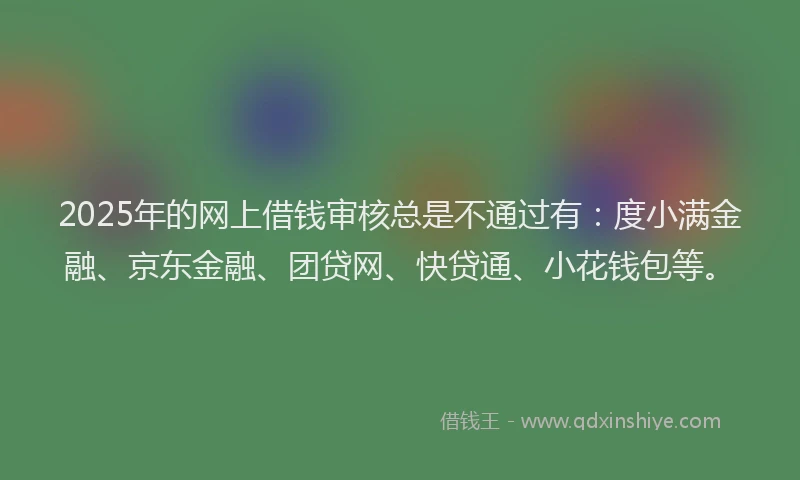 2025年的网上借钱审核总是不通过有：度小满金融、京东金融、团贷网、快贷通、小花钱包等。