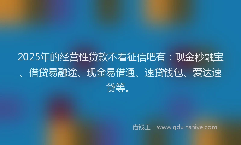 2025年的经营性贷款不看征信吧有：现金秒融宝、借贷易融途、现金易借通、速贷钱包、爱达速贷等。