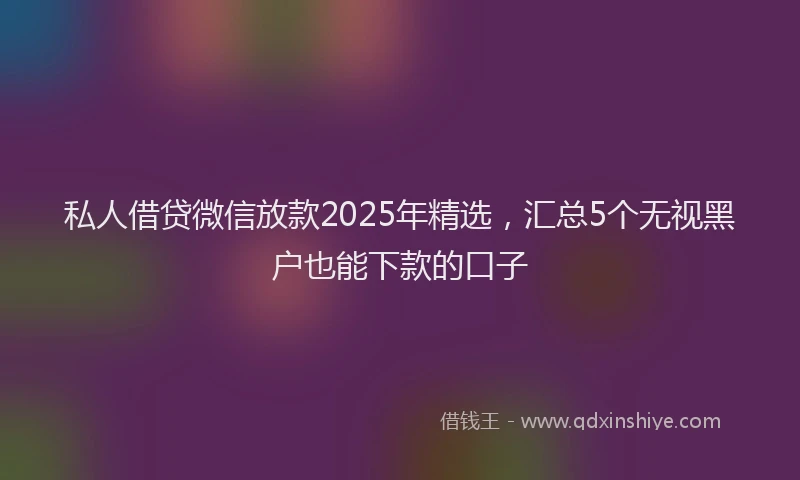 私人借贷微信放款2025年精选，汇总5个无视黑户也能下款的口子