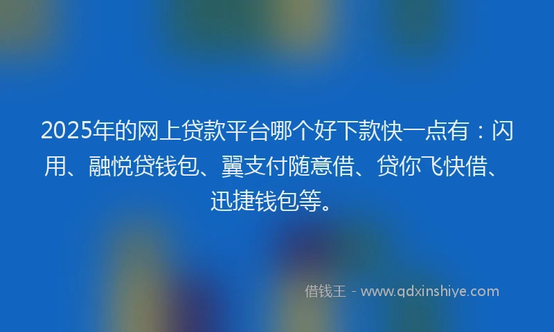 2025年的网上贷款平台哪个好下款快一点有：闪用、融悦贷钱包、翼支付随意借、贷你飞快借、迅捷钱包等。