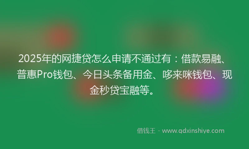 2025年的网捷贷怎么申请不通过有：借款易融、普惠Pro钱包、今日头条备用金、哆来咪钱包、现金秒贷宝融等。