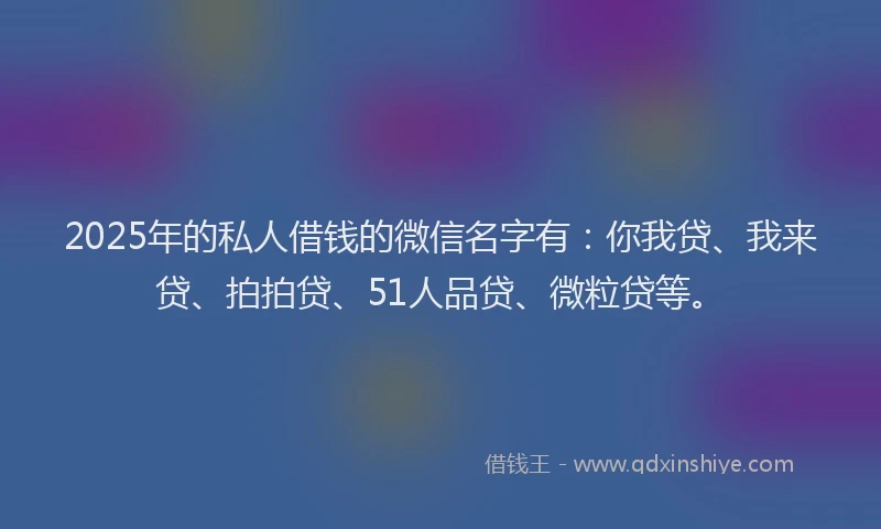 2025年的私人借钱的微信名字有：你我贷、我来贷、拍拍贷、51人品贷、微粒贷等。