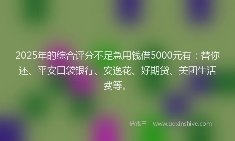 2025年的综合评分不足急用钱借5000元有：替你还、平安口袋银行、安逸花、好期贷、美团生活费等。