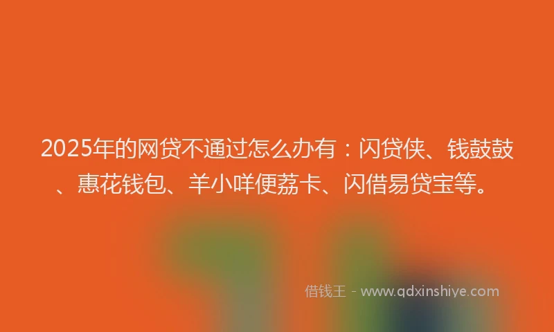 2025年的网贷不通过怎么办有：闪贷侠、钱鼓鼓、惠花钱包、羊小咩便荔卡、闪借易贷宝等。