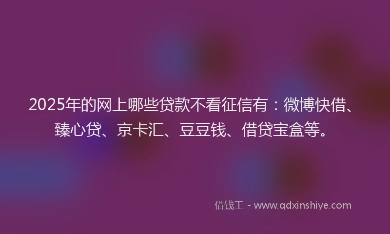 2025年的网上哪些贷款不看征信有：微博快借、臻心贷、京卡汇、豆豆钱、借贷宝盒等。