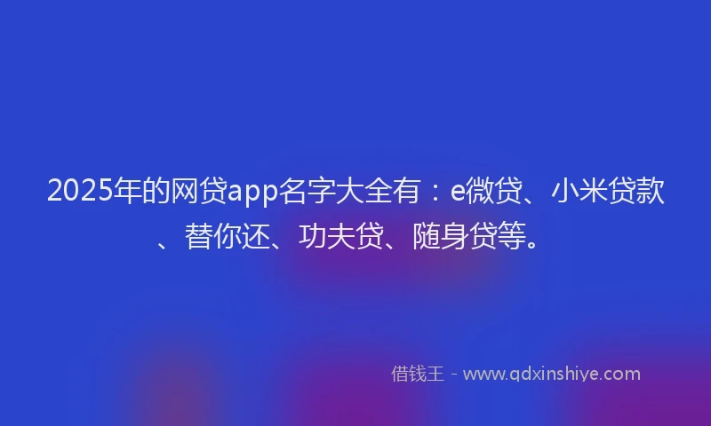 2025年的网贷app名字大全有：e微贷、小米贷款、替你还、功夫贷、随身贷等。
