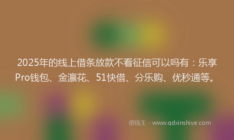 2025年的线上借条放款不看征信可以吗有：乐享Pro钱包、金瀛花、51快借、分乐购、优秒通等。