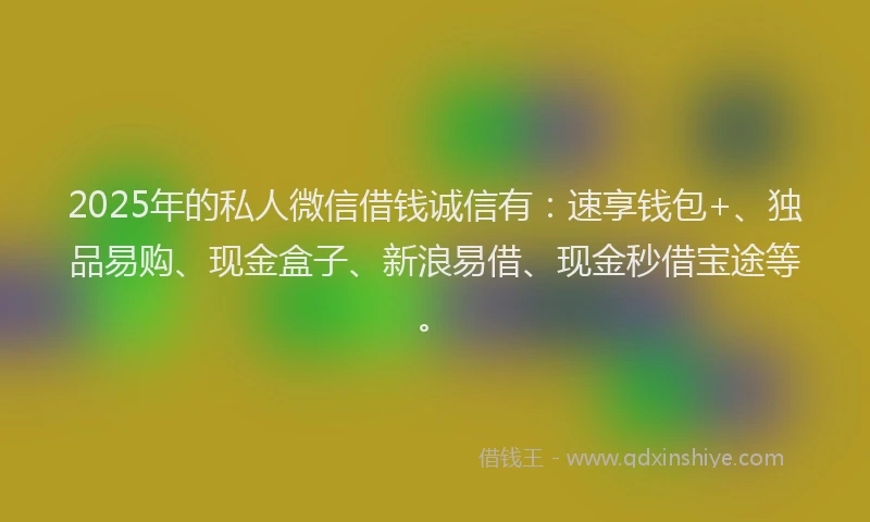 2025年的私人微信借钱诚信有：速享钱包+、独品易购、现金盒子、新浪易借、现金秒借宝途等。