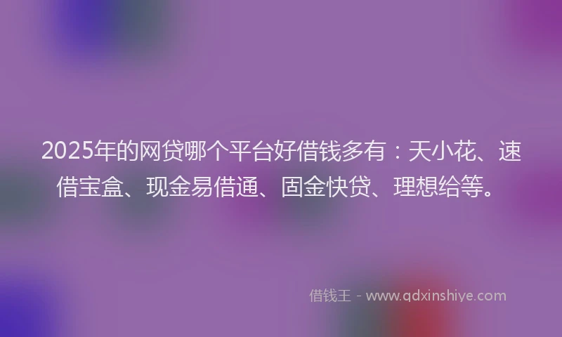 2025年的网贷哪个平台好借钱多有：天小花、速借宝盒、现金易借通、固金快贷、理想给等。