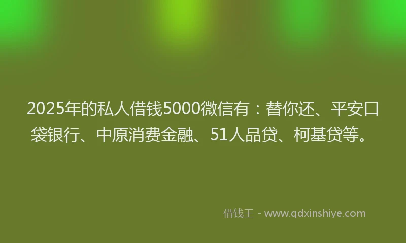 2025年的私人借钱5000微信有：替你还、平安口袋银行、中原消费金融、51人品贷、柯基贷等。