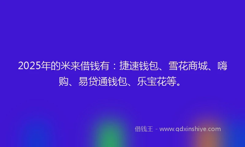 2025年的米来借钱有：捷速钱包、雪花商城、嗨购、易贷通钱包、乐宝花等。