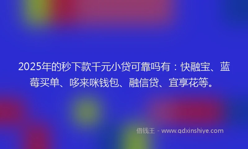 2025年的秒下款千元小贷可靠吗有：快融宝、蓝莓买单、哆来咪钱包、融信贷、宜享花等。