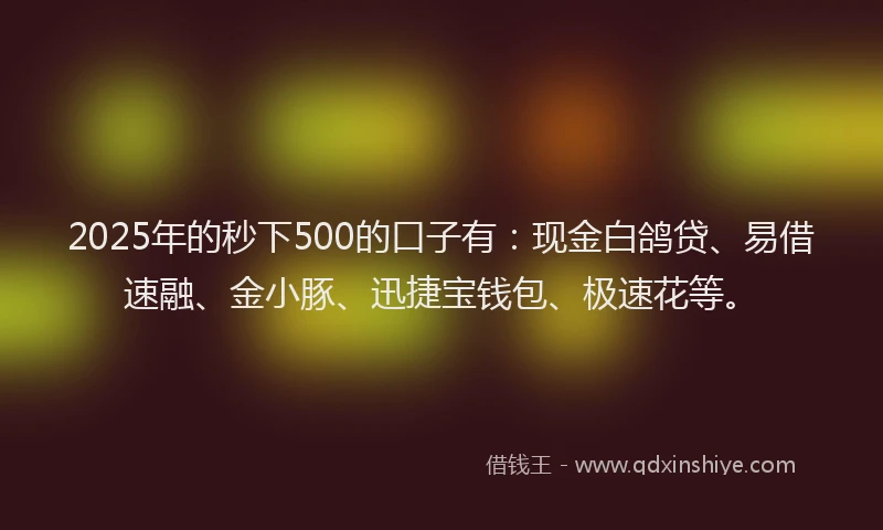 2025年的秒下500的口子有：现金白鸽贷、易借速融、金小豚、迅捷宝钱包、极速花等。