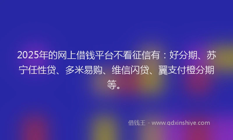 2025年的网上借钱平台不看征信有：好分期、苏宁任性贷、多米易购、维信闪贷、翼支付橙分期等。
