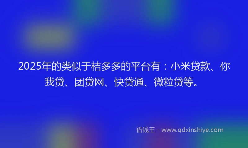 2025年的类似于桔多多的平台有：小米贷款、你我贷、团贷网、快贷通、微粒贷等。