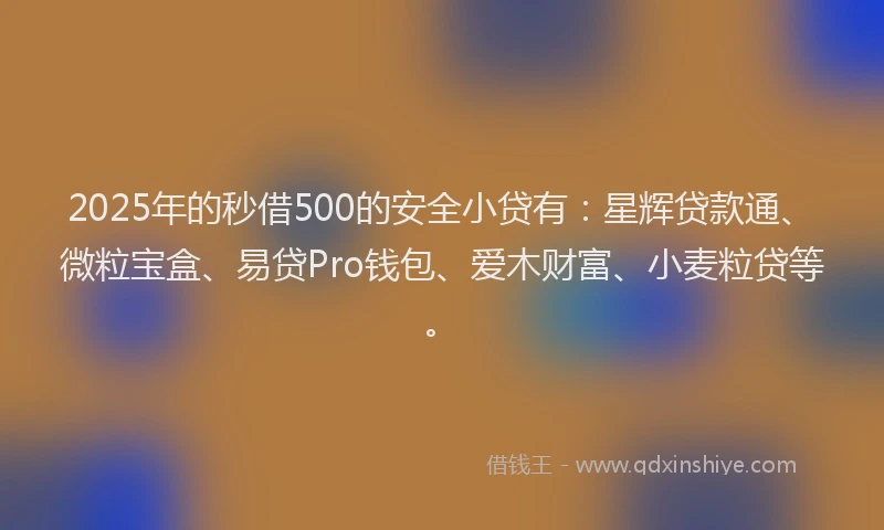 2025年的秒借500的安全小贷有：星辉贷款通、微粒宝盒、易贷Pro钱包、爱木财富、小麦粒贷等。