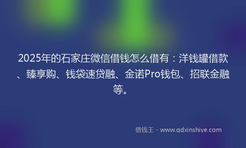 2025年的石家庄微信借钱怎么借有：洋钱罐借款、臻享购、钱袋速贷融、金诺Pro钱包、招联金融等。