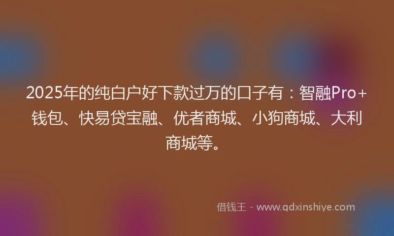 2025年的纯白户好下款过万的口子有：智融Pro+钱包、快易贷宝融、优者商城、小狗商城、大利商城等。