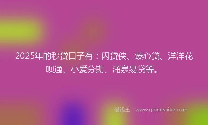 2025年的秒贷口子有：闪贷侠、臻心贷、洋洋花呗通、小爱分期、涌泉易贷等。