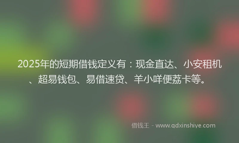 2025年的短期借钱定义有：现金直达、小安租机、超易钱包、易借速贷、羊小咩便荔卡等。