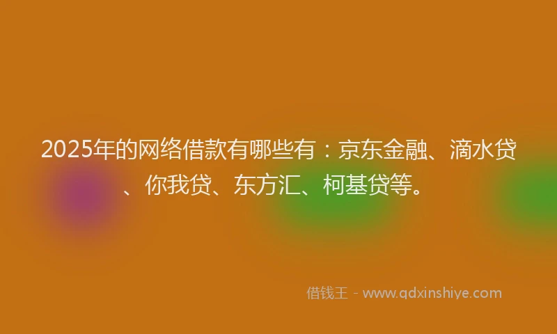 2025年的网络借款有哪些有:京东金融、滴水贷、你我贷、东方汇、柯基贷等。