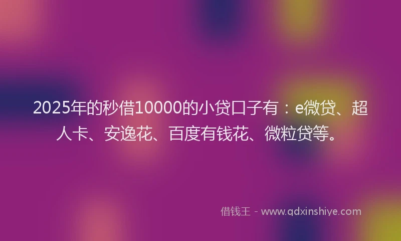 2025年的秒借10000的小贷口子有：e微贷、超人卡、安逸花、百度有钱花、微粒贷等。