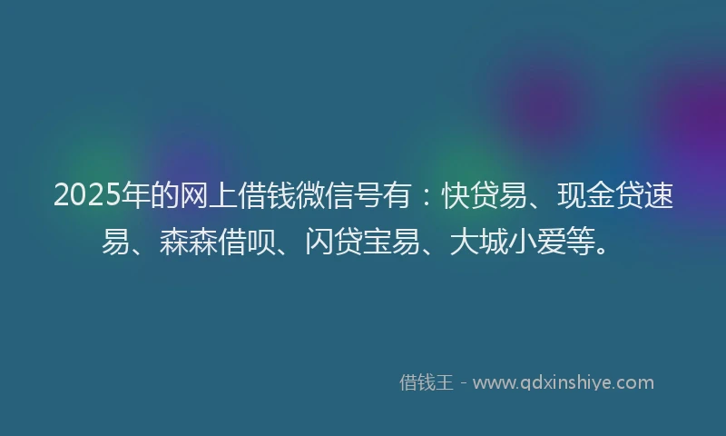 2025年的网上借钱微信号有：快贷易、现金贷速易、森森借呗、闪贷宝易、大城小爱等。