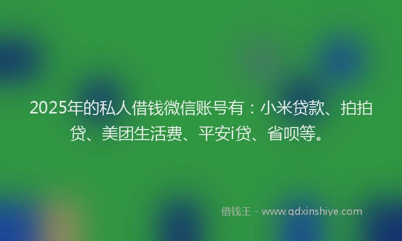 2025年的私人借钱微信账号有：小米贷款、拍拍贷、美团生活费、平安i贷、省呗等。