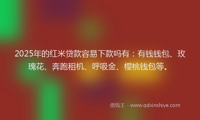2025年的红米贷款容易下款吗有：有钱钱包、玫瑰花、奔跑租机、呼吸金、樱桃钱包等。