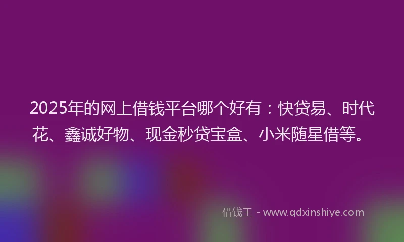 2025年的网上借钱平台哪个好有：快贷易、时代花、鑫诚好物、现金秒贷宝盒、小米随星借等。