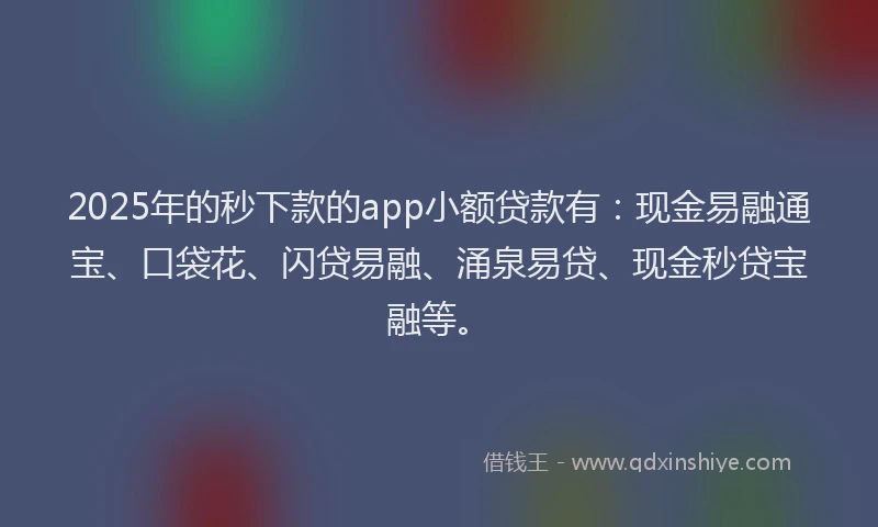 2025年的秒下款的app小额贷款有：现金易融通宝、口袋花、闪贷易融、涌泉易贷、现金秒贷宝融等。