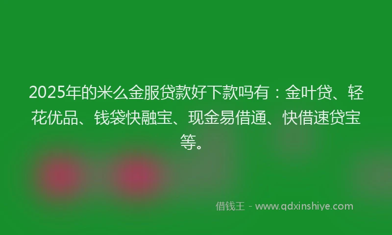 2025年的米么金服贷款好下款吗有：金叶贷、轻花优品、钱袋快融宝、现金易借通、快借速贷宝等。