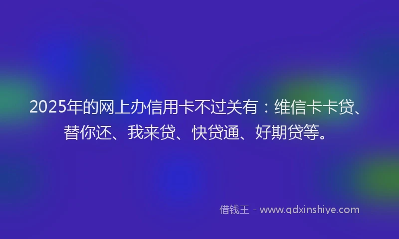 2025年的网上办信用卡不过关有：维信卡卡贷、替你还、我来贷、快贷通、好期贷等。