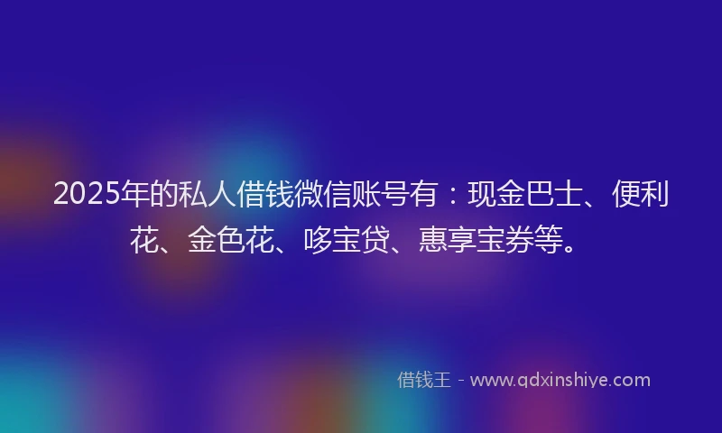 2025年的私人借钱微信账号有：现金巴士、便利花、金色花、哆宝贷、惠享宝券等。