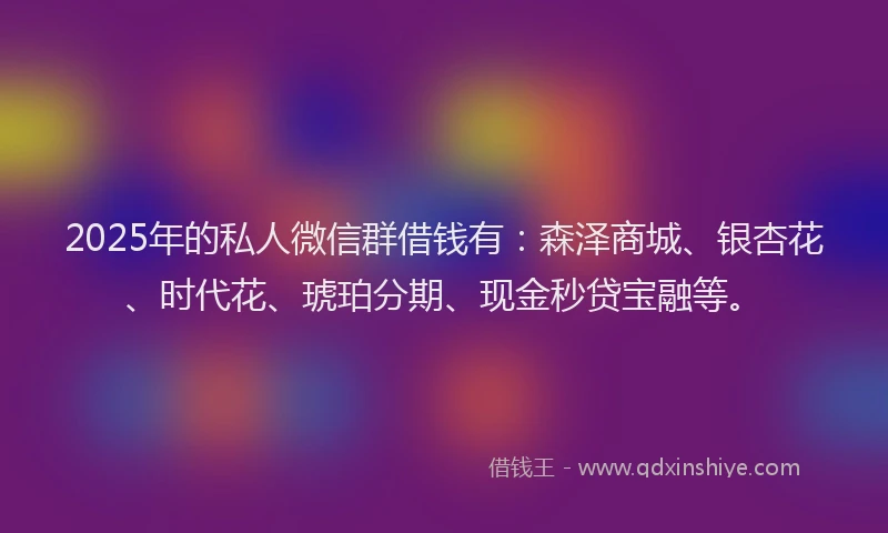 2025年的私人微信群借钱有：森泽商城、银杏花、时代花、琥珀分期、现金秒贷宝融等。