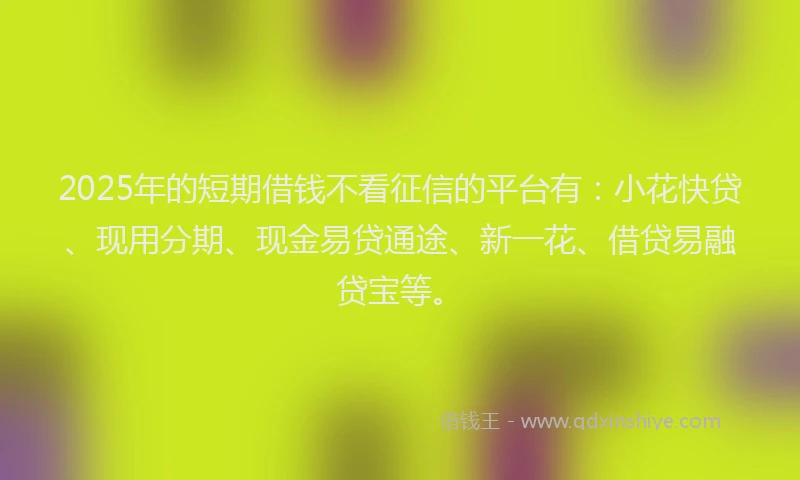 2025年的短期借钱不看征信的平台有：小花快贷、现用分期、现金易贷通途、新一花、借贷易融贷宝等。