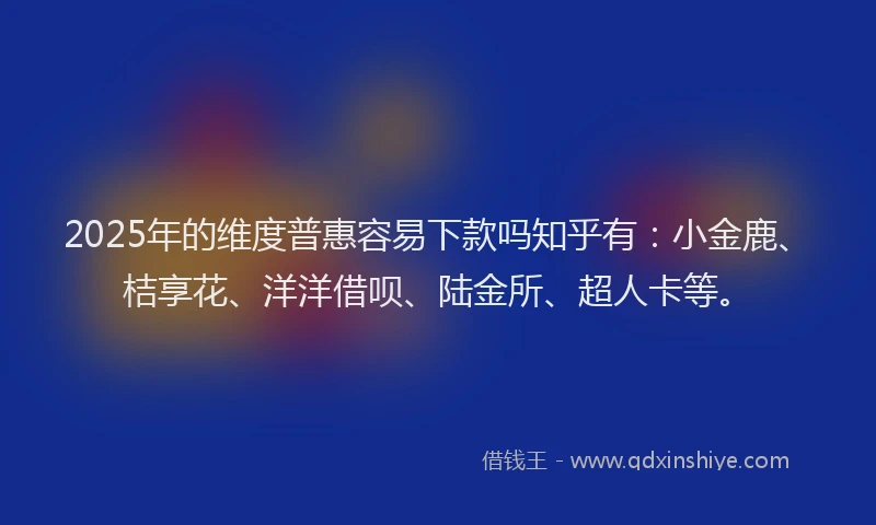 2025年的维度普惠容易下款吗知乎有：小金鹿、桔享花、洋洋借呗、陆金所、超人卡等。
